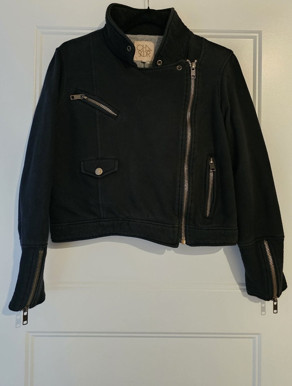 Chaser Light Black Zip Moto Jacket with Accent Zippers & Gold-Tone Hardware